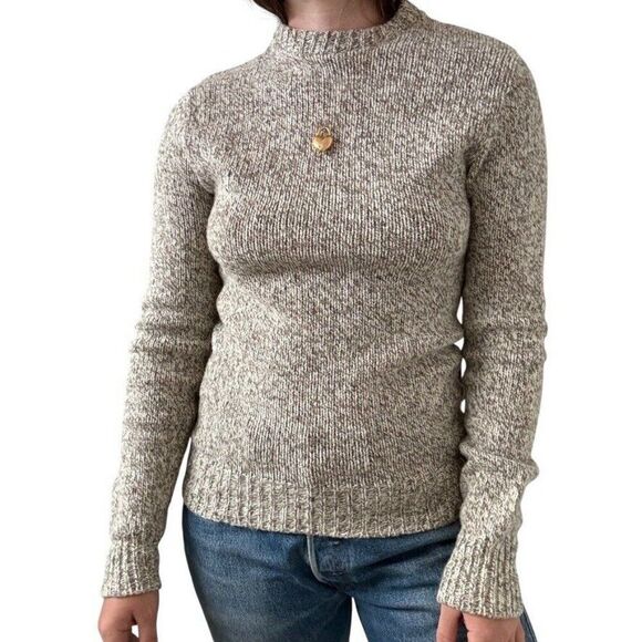 Vintage LL Bean Womens 1970s Tan Brown Wool Fisherman Crewneck Sweater Sz M - Picture 9 of 9